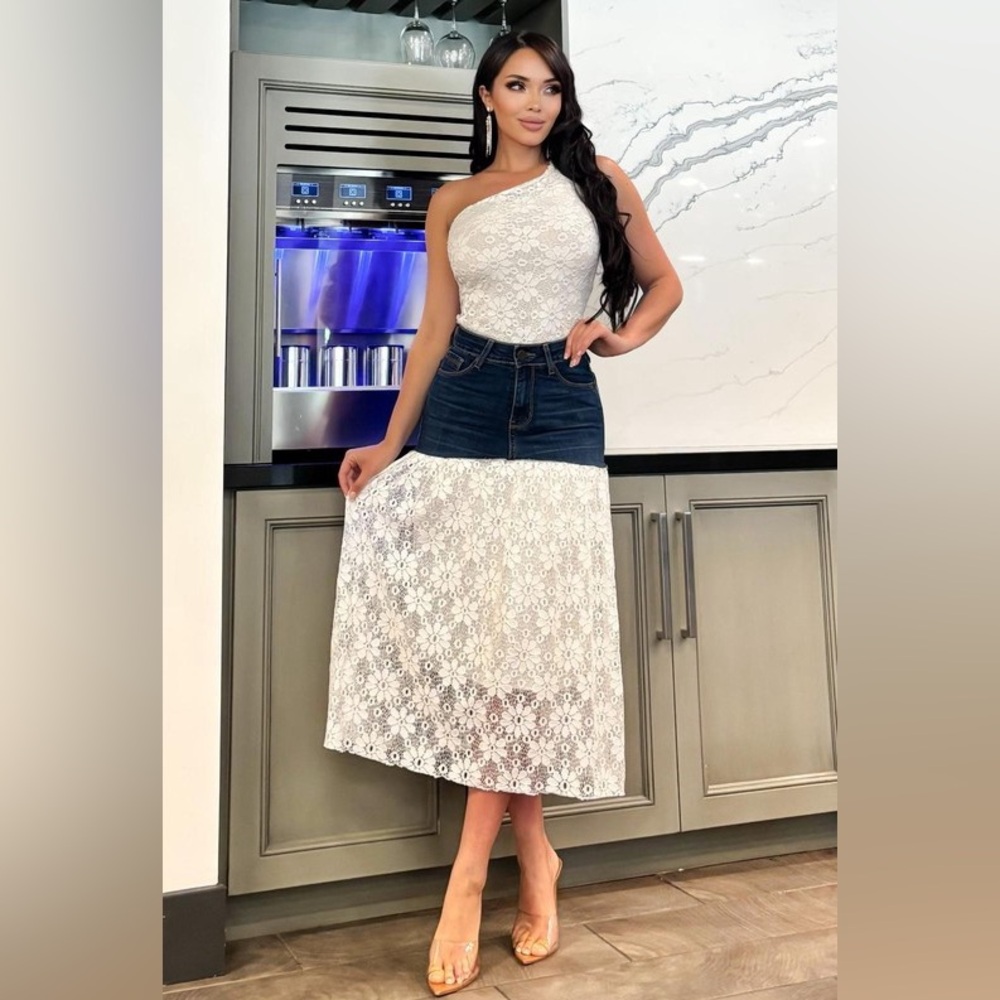 #80 Reese Denim Lace Skirt Set